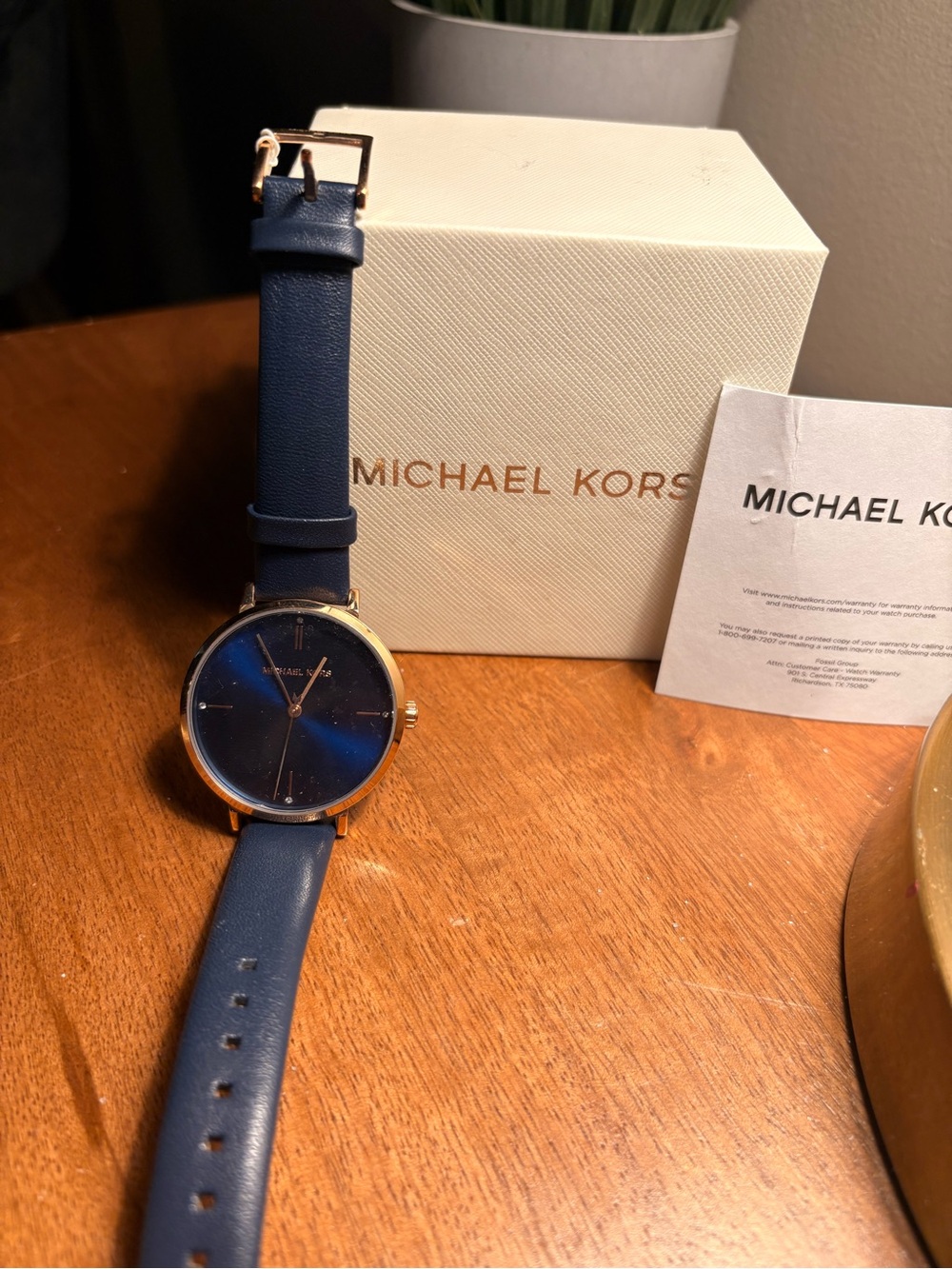 Michael Kors Navy and Rose Gold Slim Round Watch